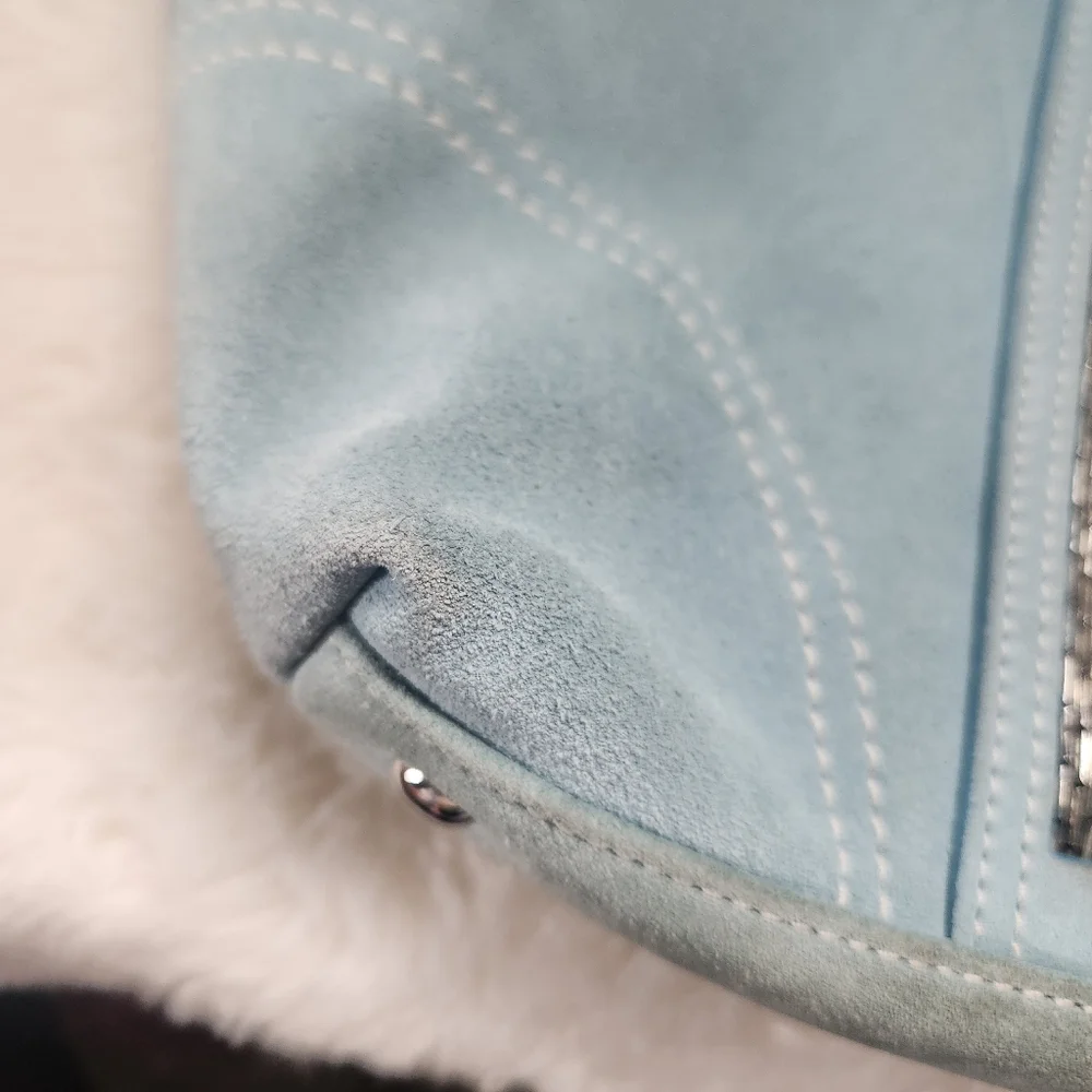 Vintage Coach Powder Blue Gallery Tote Soft Split Suede Metallic Beaded Trim Y2K - Picture 13 of 16